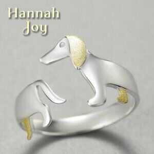 Artisan Handmade Unique 925 Sterling Silver 14K Gold-plated Dachshund Ring
